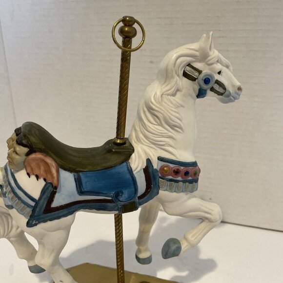 Vintage Impulse Giftware Carousel Horse Porcelain On Brass Stand White 9.5" - Picture 4 of 12